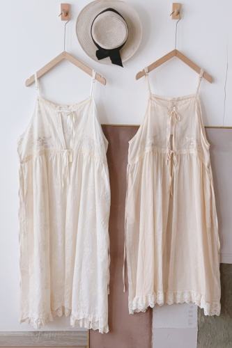 Fresh Nature Embroidery Overdress Beige Mori Kei Outfits