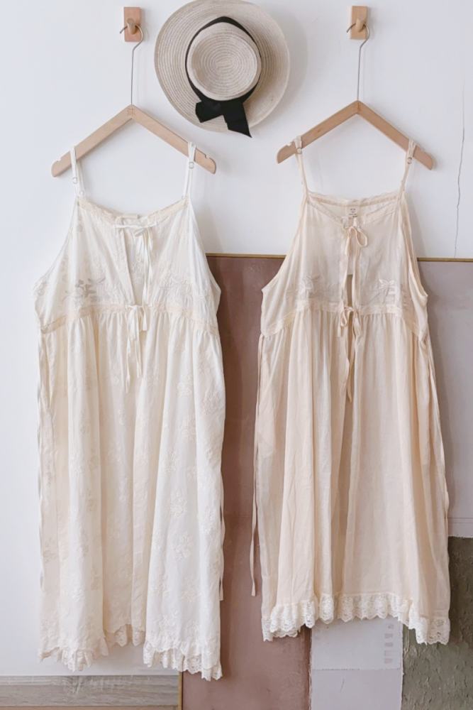 Fresh Nature Embroidery Overdress Beige Mori Kei Outfits