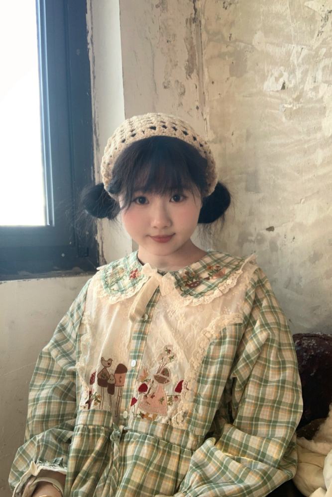 Forest Plaid Lace Up Long Dress Mori Kei Fashion