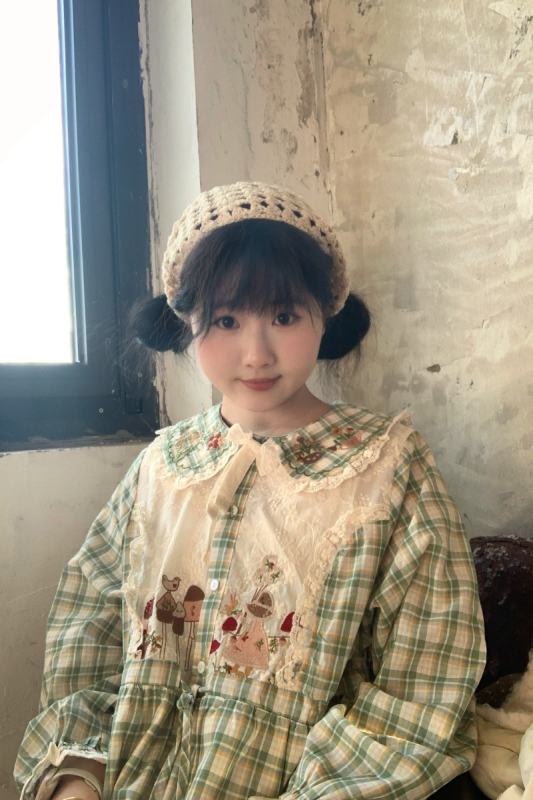 Forest Plaid Lace Up Long Dress Mori Kei Fashion