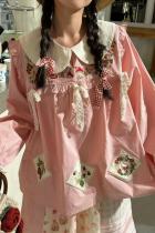 Forest Patchwork Long Sleeve Blouse Pink Mori Kei Outfits