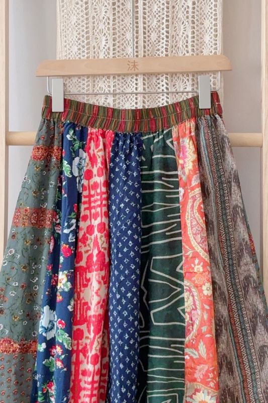 Retro Travel Patchwork Skirt Hama Kei Mori Kei Style