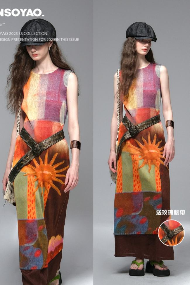 Gypsy Sunset Retro Printed Dress Modern Outfits