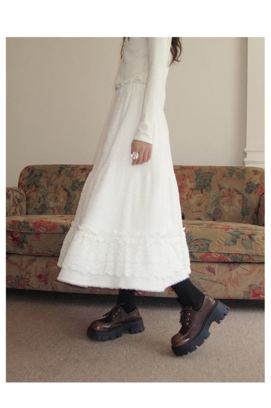 Cream Puffs French Lacework Skirt White Mori Kei Clothes