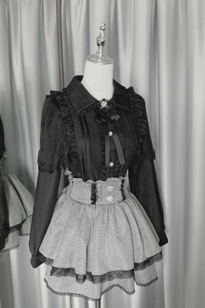 Pink Rabbit Night Prayer Japanese Lacework Set Black Jirai Kei Outfits