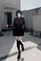 Night Prayer Japanese Lacework Set Black Jirai Kei Outfits