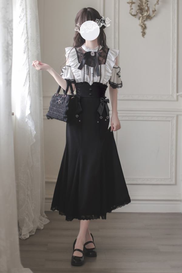 Hutaomu Chizuru Japanese Fishtail Skirt Black Jirai Kei Clothes