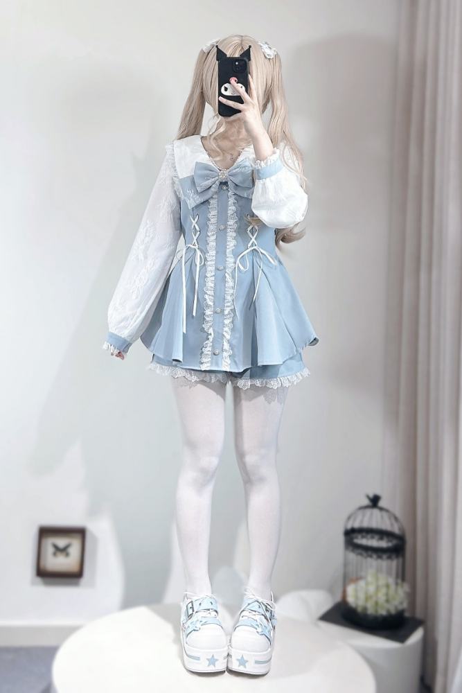 Pink Rabbit Longing Letter Japanese Set Blue Jirai Kei Clothes