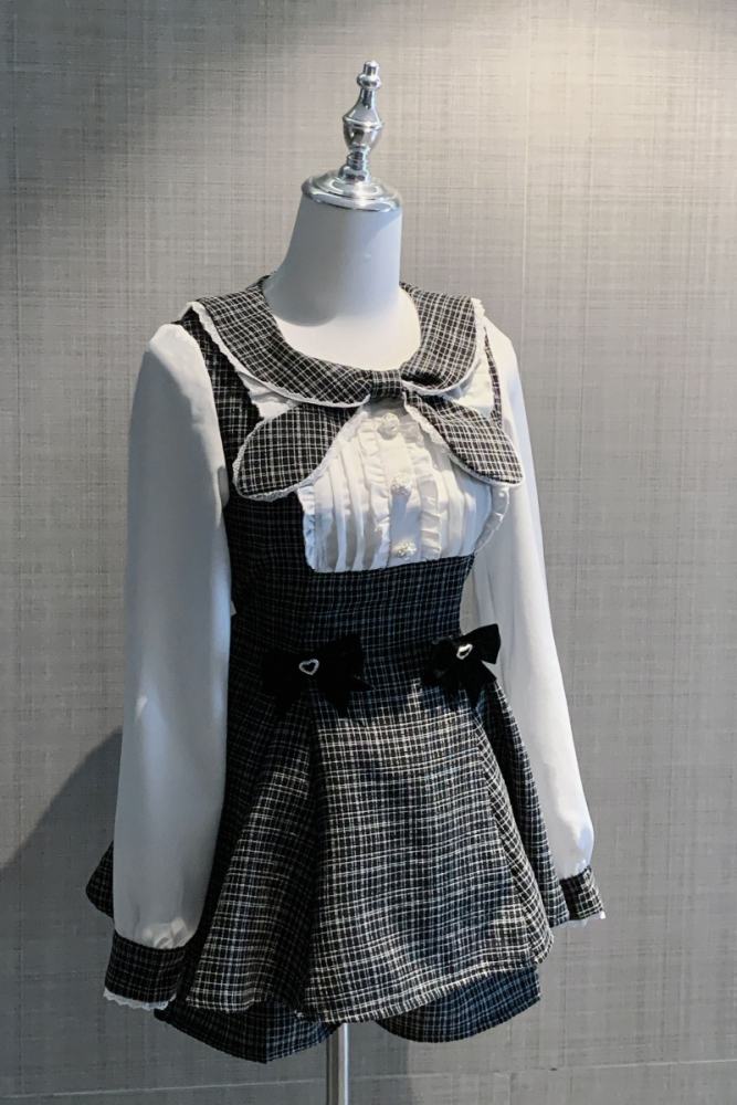 Pink Rabbit Love Ode Plaid Bow Set Pink Jirai Kei Outfits