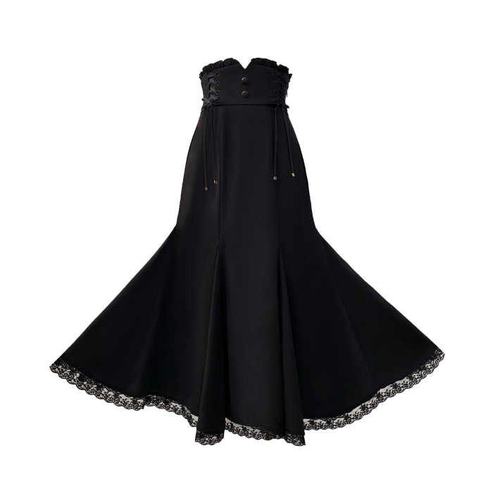 Hutaomu Chizuru Japanese Fishtail Skirt Black Jirai Kei Clothes