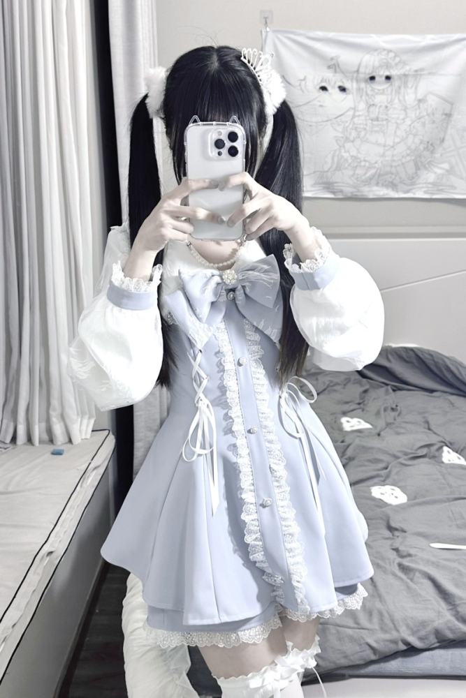 Pink Rabbit Longing Letter Japanese Set Blue Jirai Kei Clothes