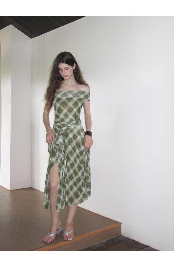 Glass Flower Window Retro Plaid Dress Modern Clothing