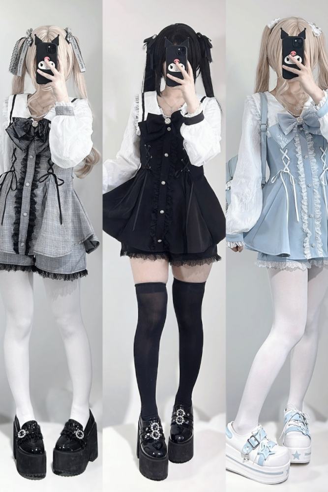Pink Rabbit Longing Letter Japanese Set Blue Jirai Kei Clothes