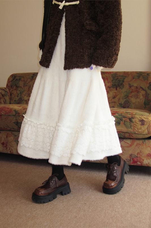 Cream Puffs French Lacework Skirt White Mori Kei Clothes