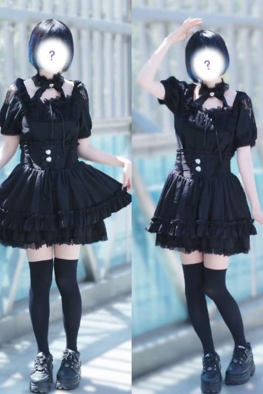 Pink Rabbit Thousand Layer Dream Japanese Lace Skirt Black Jirai Kei Clothing