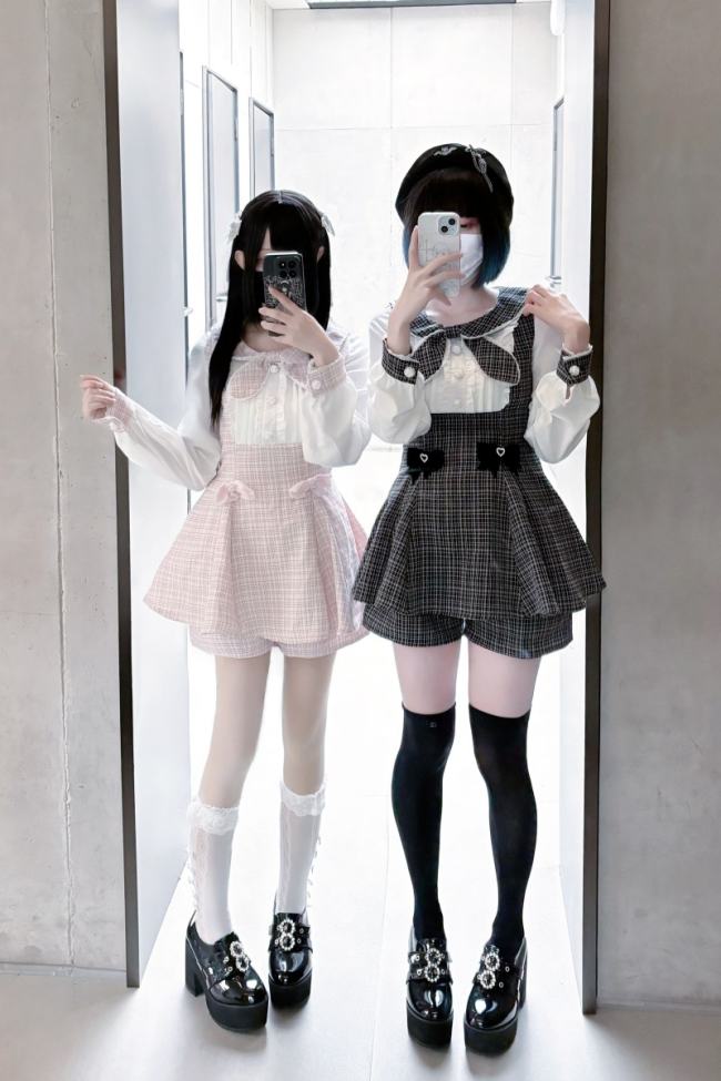 Pink Rabbit Love Ode Plaid Bow Set Pink Jirai Kei Outfits