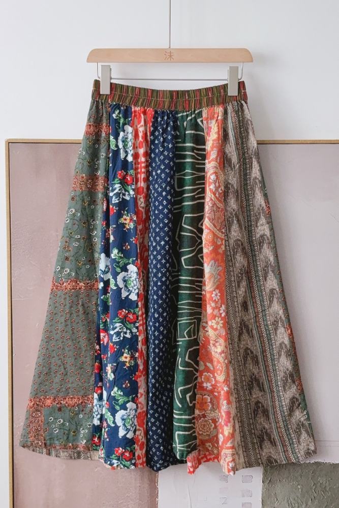 Retro Travel Patchwork Skirt Hama Kei Mori Kei Style