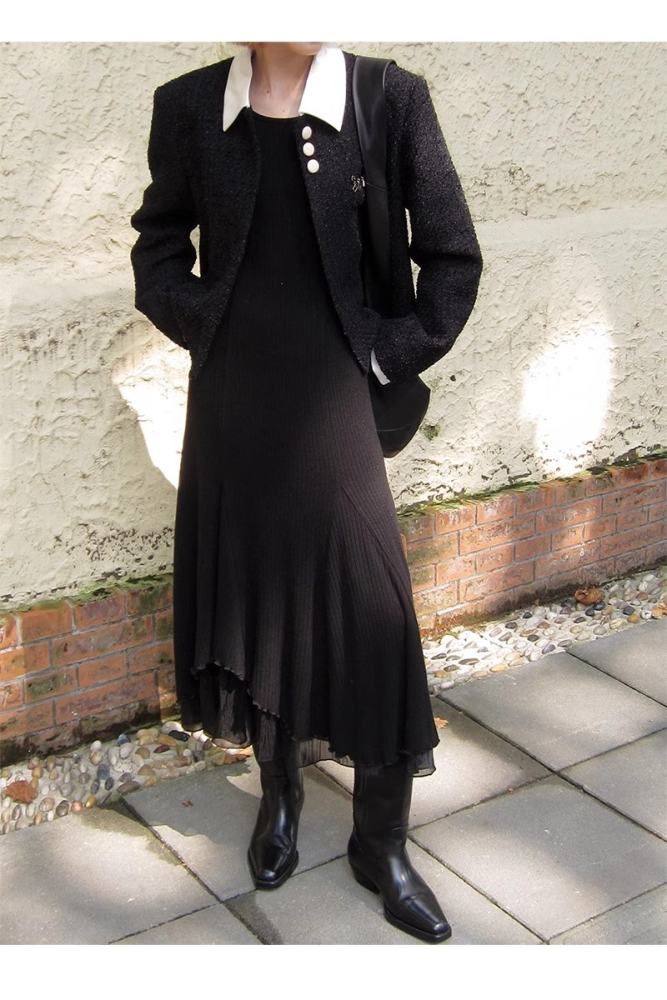 Annie Romance Round Neck High Elasticity Dress Blue Modern Clothes