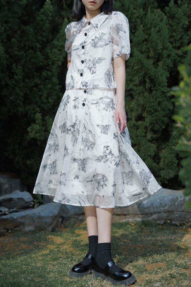 Wild Romantic Retro Print Skirt Mori Kei Clothing