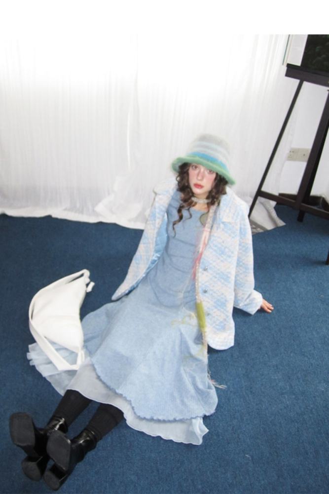 Annie Romance Round Neck High Elasticity Dress Blue Modern Clothes