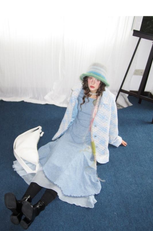 Annie Romance Round Neck High Elasticity Dress Blue Modern Clothes