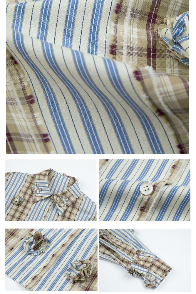 Impressionism Retro Stripe Long Sleeve Blouse Mori Kei Clothes