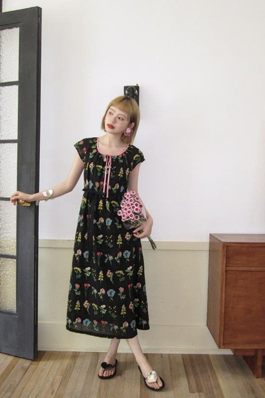 Wild Rose Retro Embroidered Floral Dress Mori Kei Clothes