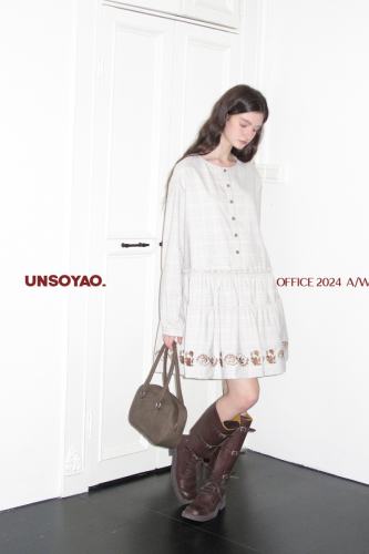 Chipmunks Artistic Embroidered Grey White Dress Mori Kei Style