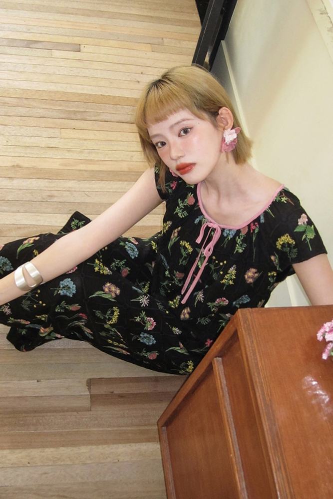 Wild Rose Retro Embroidered Floral Dress Mori Kei Clothes