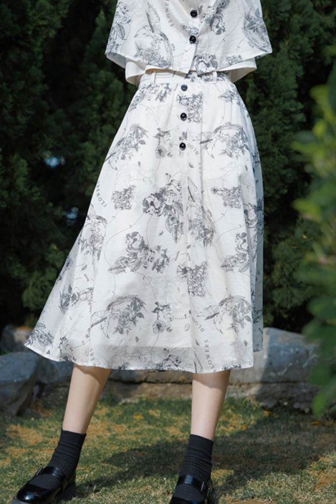 Wild Romantic Retro Print Skirt Mori Kei Clothing