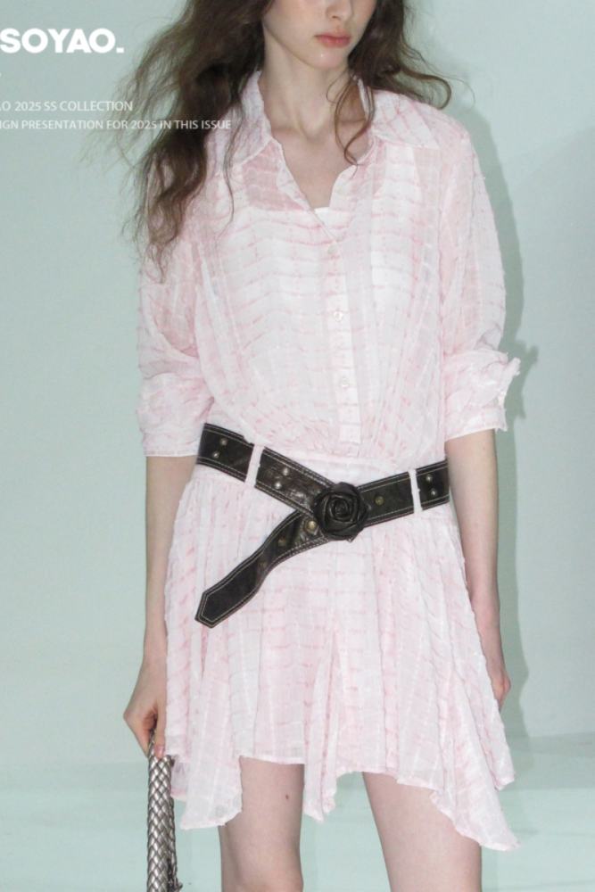 Pink Plaid Shirt Dress Mori Kei Style