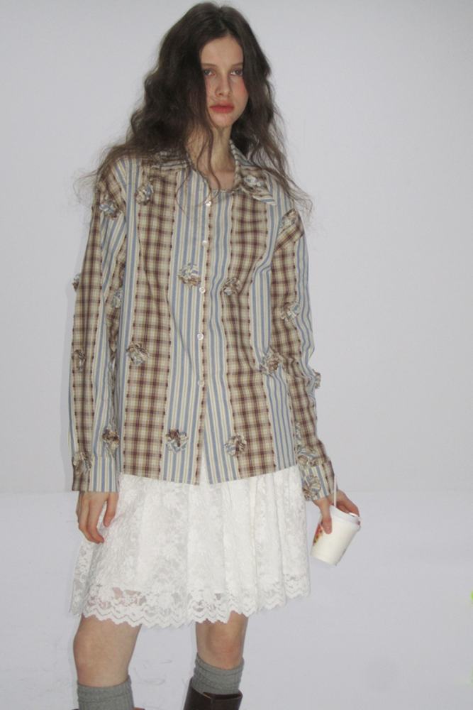 Impressionism Retro Stripe Long Sleeve Blouse Mori Kei Clothes