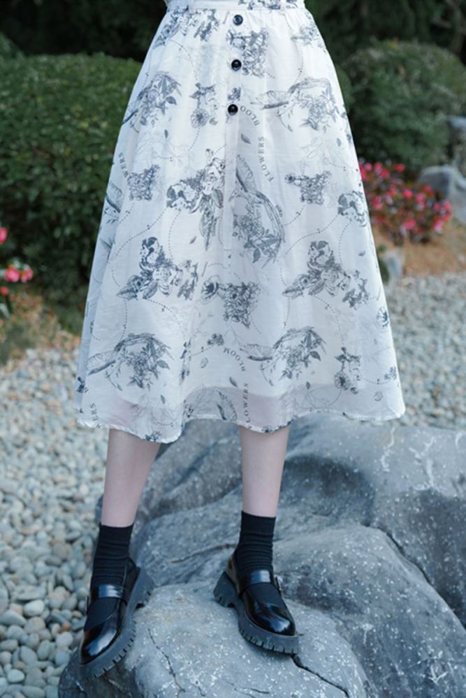 Wild Romantic Retro Print Skirt Mori Kei Clothing