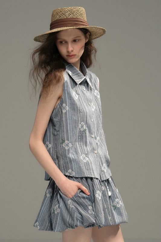 Retro Embroidered Flower Bud Skirt Modern Clothing