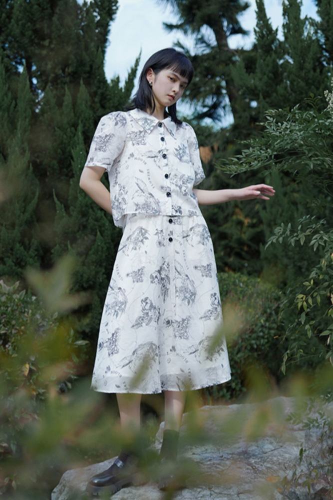 Wild Romantic Retro Print Skirt Mori Kei Clothing