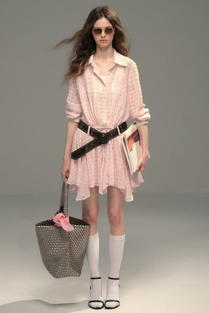 Pink Plaid Shirt Dress Mori Kei Style