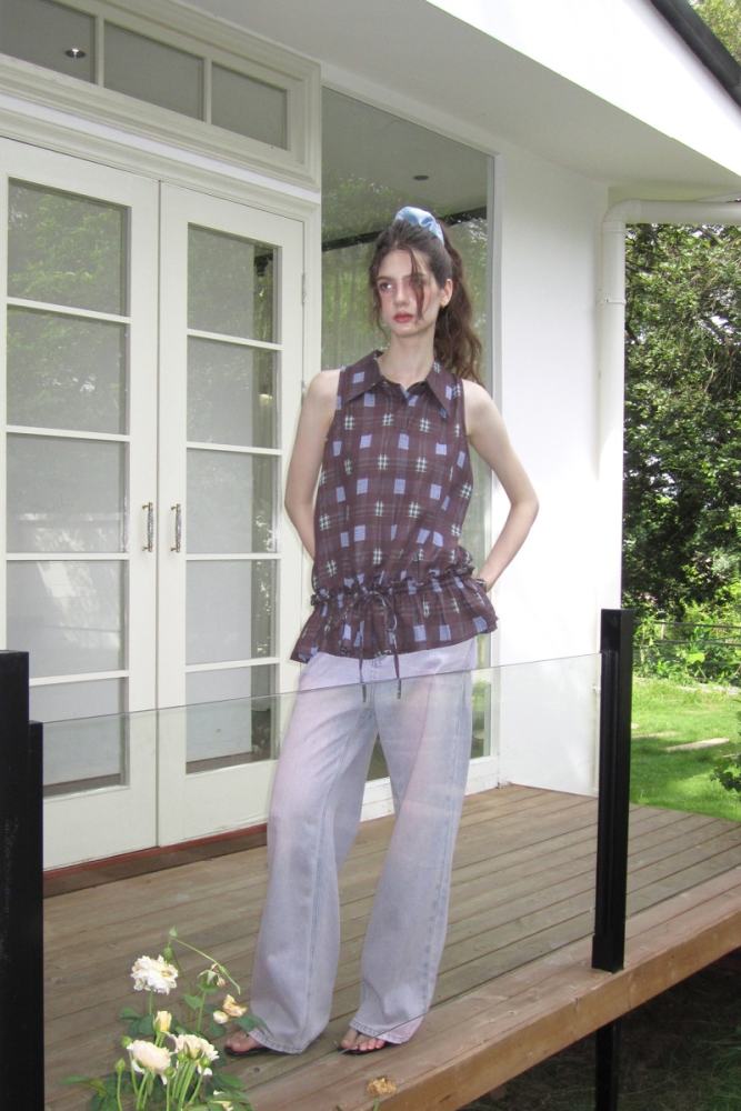 The Diary of Dali Retro Plaid Sleeveless Blouse Mori Kei Fashion