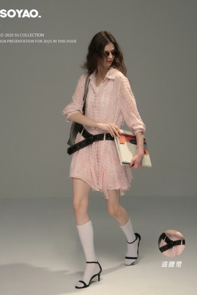Pink Plaid Shirt Dress Mori Kei Style