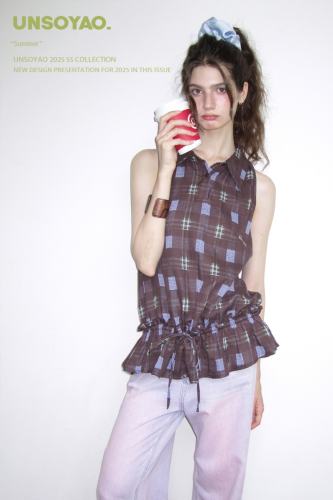 The Diary of Dali Retro Plaid Sleeveless Blouse Mori Kei Fashion