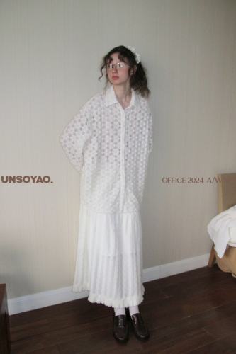 Flowers Bloom Hollowed White Blouse Mori Kei Outfits