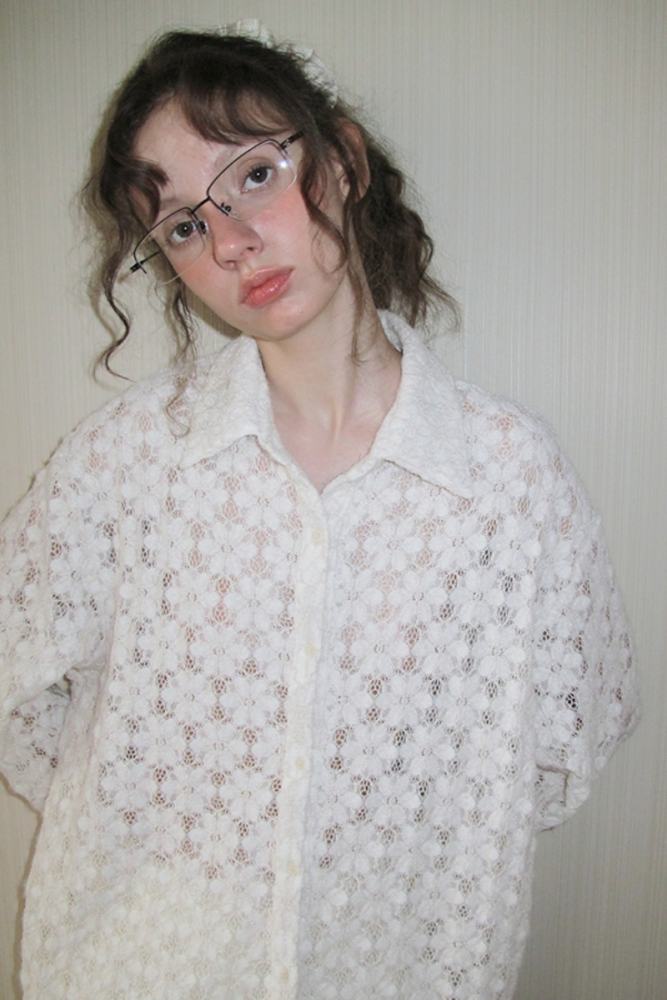 Flowers Bloom Hollowed White Blouse Mori Kei Outfits