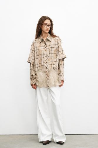 Sweet Apricot Latte Printed Lace Patchwork Blouse Mori Kei Clothing