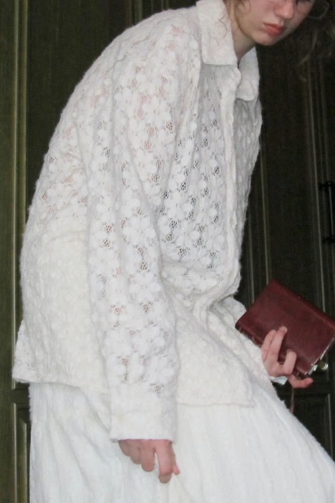 Flowers Bloom Hollowed White Blouse Mori Kei Outfits