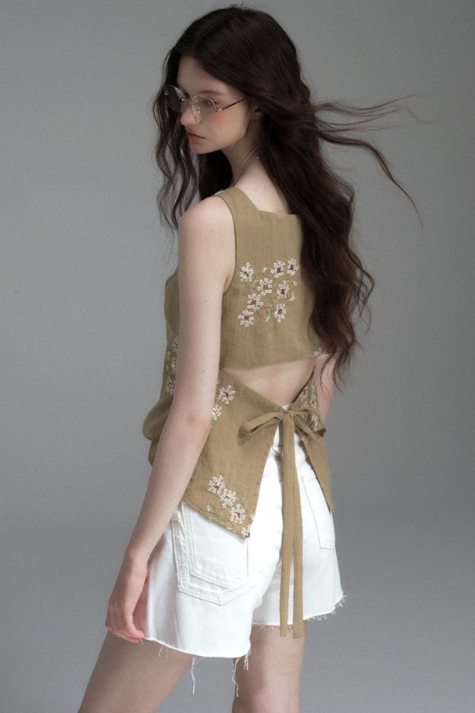 The Clock Hollowed Back Khaki Vest Mori Kei Clothes
