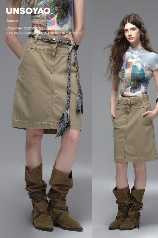 Nomadic Star High Elasticity Top Retro Khaki Skirt Mori Kei Outfits