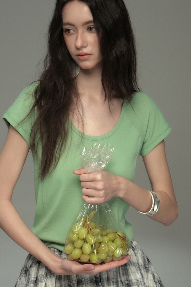 Cool Summer U Neck Top Plaid Bud Skirt Mori Kei Fashion