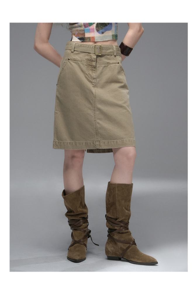 Nomadic Star High Elasticity Top Retro Khaki Skirt Mori Kei Outfits