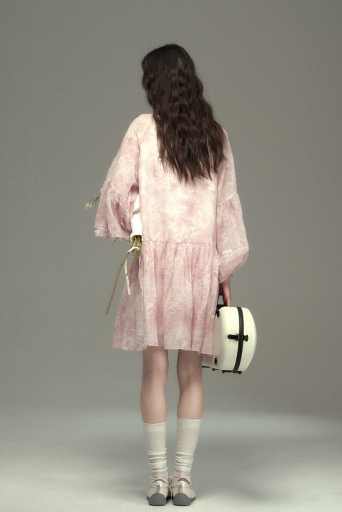 Wind Chimes Roses Smudged Vacation Pink Dress Mori Kei Clothes