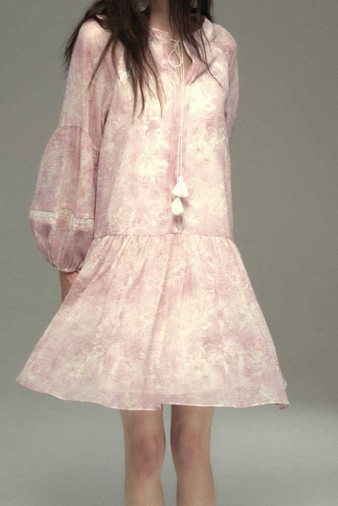 Wind Chimes Roses Smudged Vacation Pink Dress Mori Kei Clothes