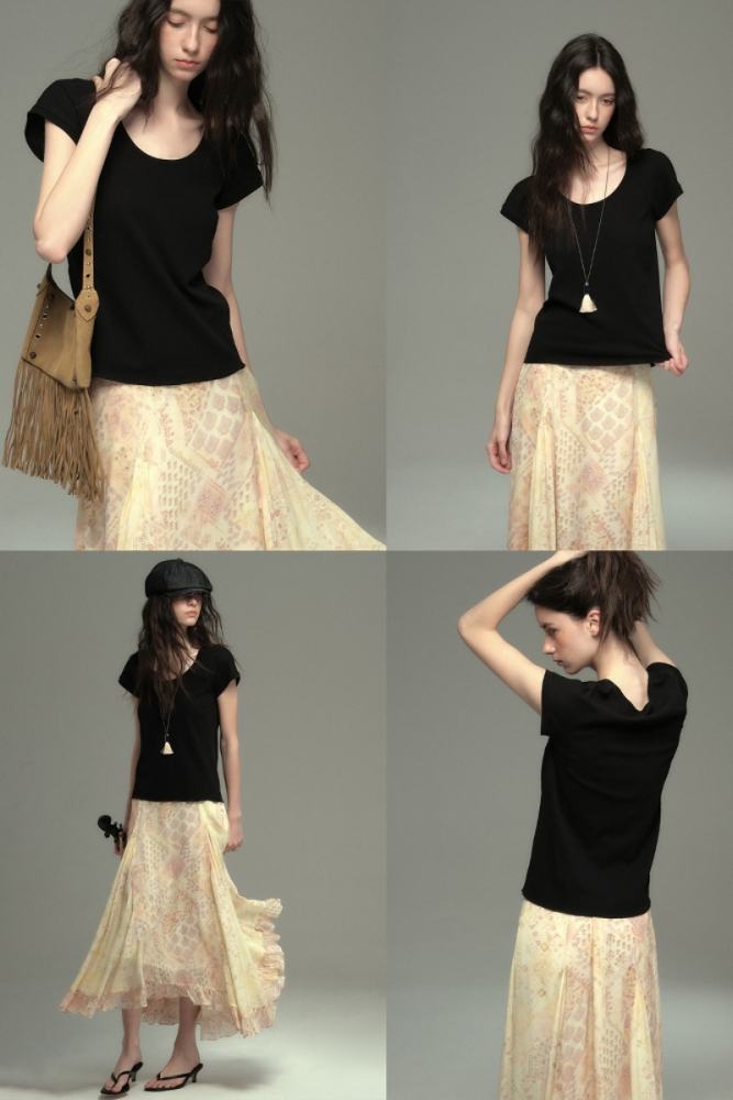 Cool Summer U Neck Top Plaid Bud Skirt Mori Kei Fashion